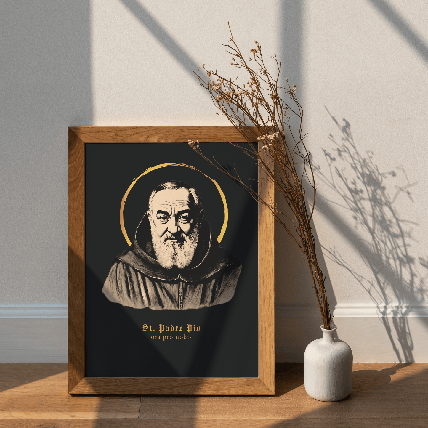 Padre Pio mural black/gold