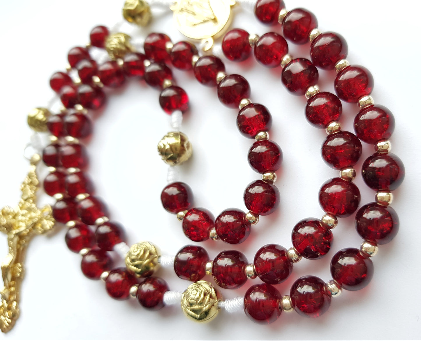 Rosenkranz Glasperlen rot/gold