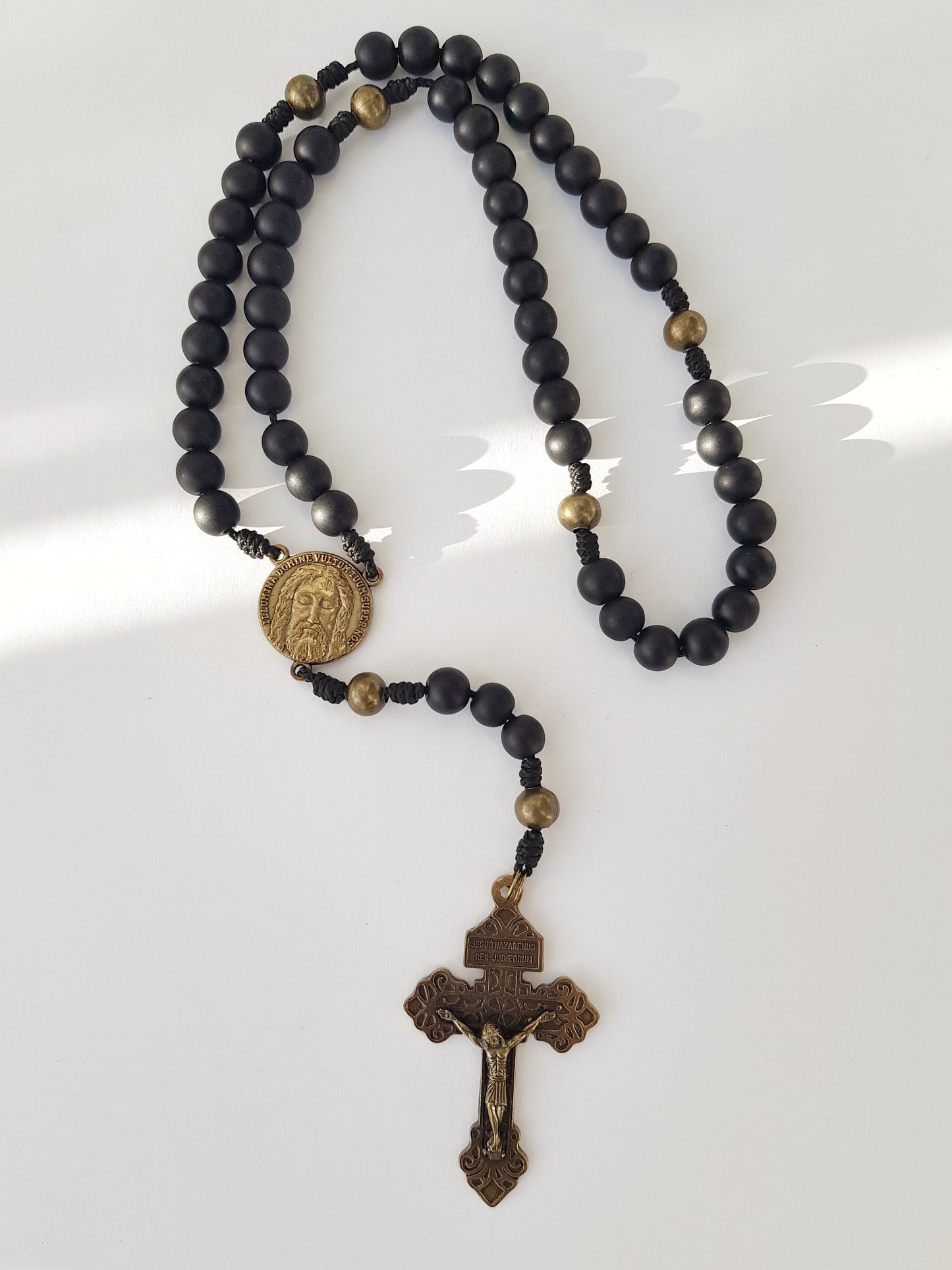 Rosary stone beads black/bronze matt