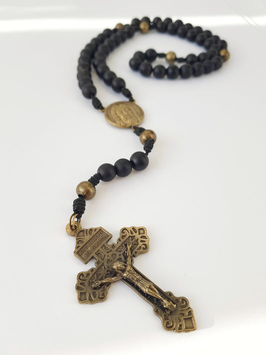 Rosenkranz Steinperlen schwarz/bronze matt