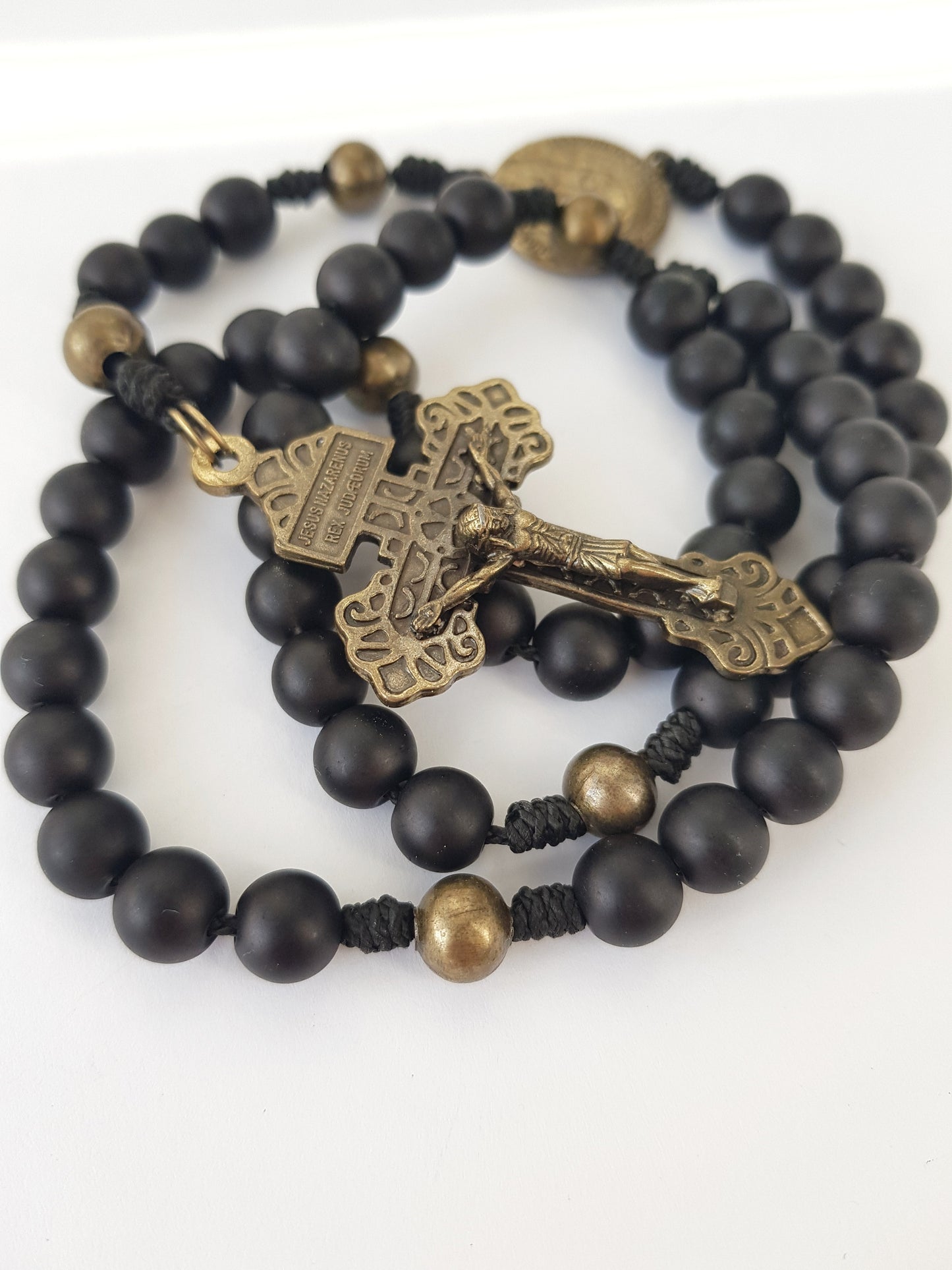 Rosary stone beads black/bronze matt