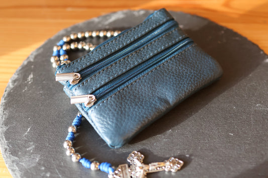 Rosenkranztasche aus Echtleder Dunkelblau