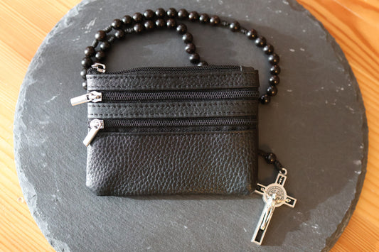 Rosenkranztasche aus Echtleder Schwarz