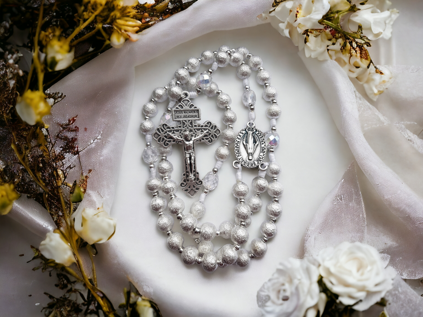 Rosary brass beads silver