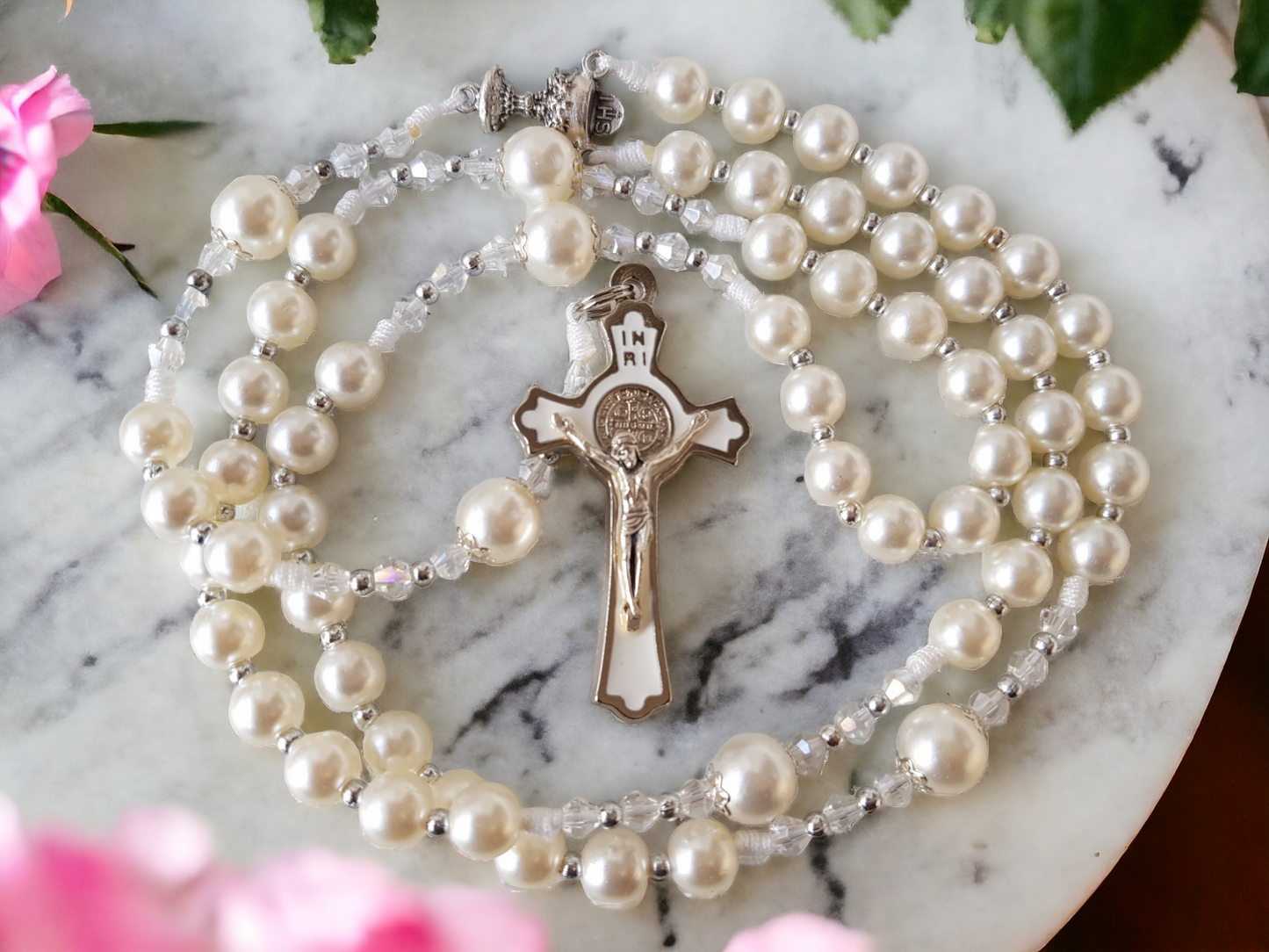 Rosary First Communion Wax Beads Ivory
