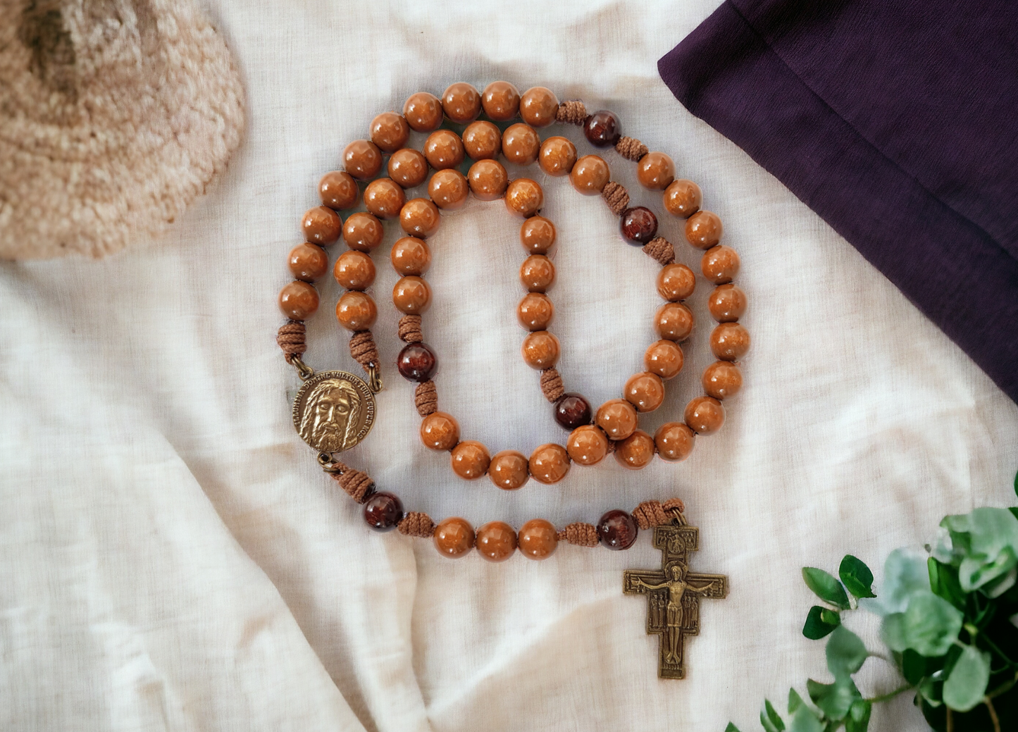 Rosary Francis of Assisi wooden beads brown