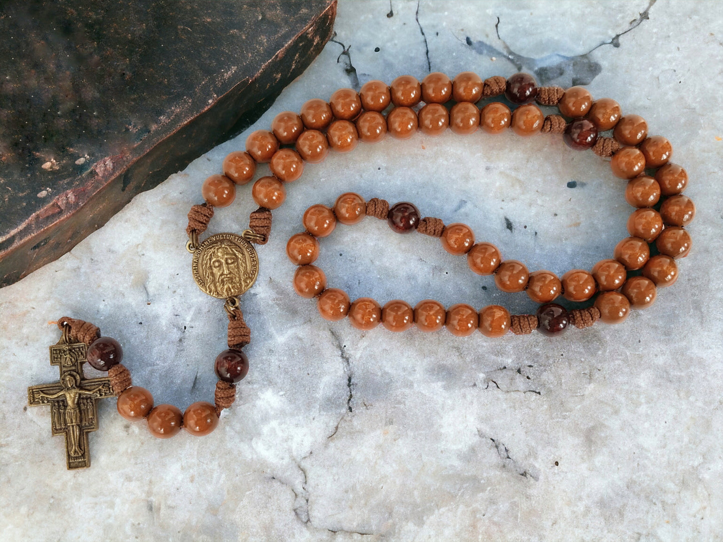 Rosary Francis of Assisi wooden beads brown