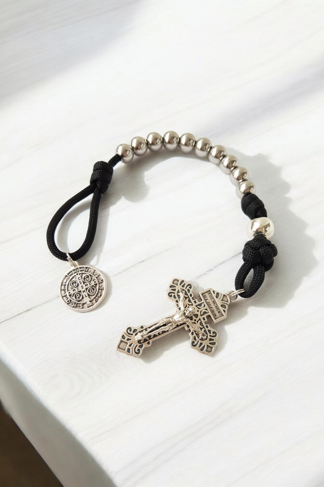 Finger rosary paracord silver/black