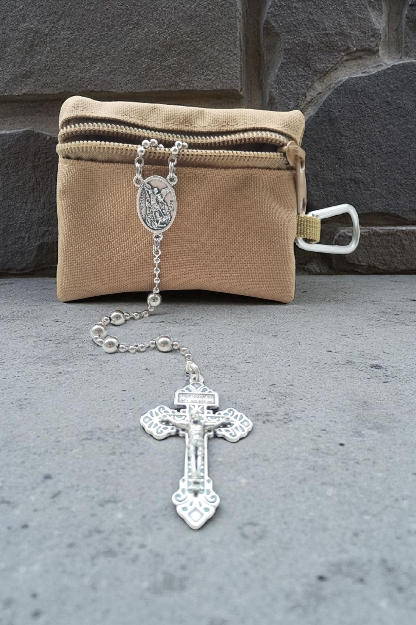 Robuste Rosenkranztasche Sand