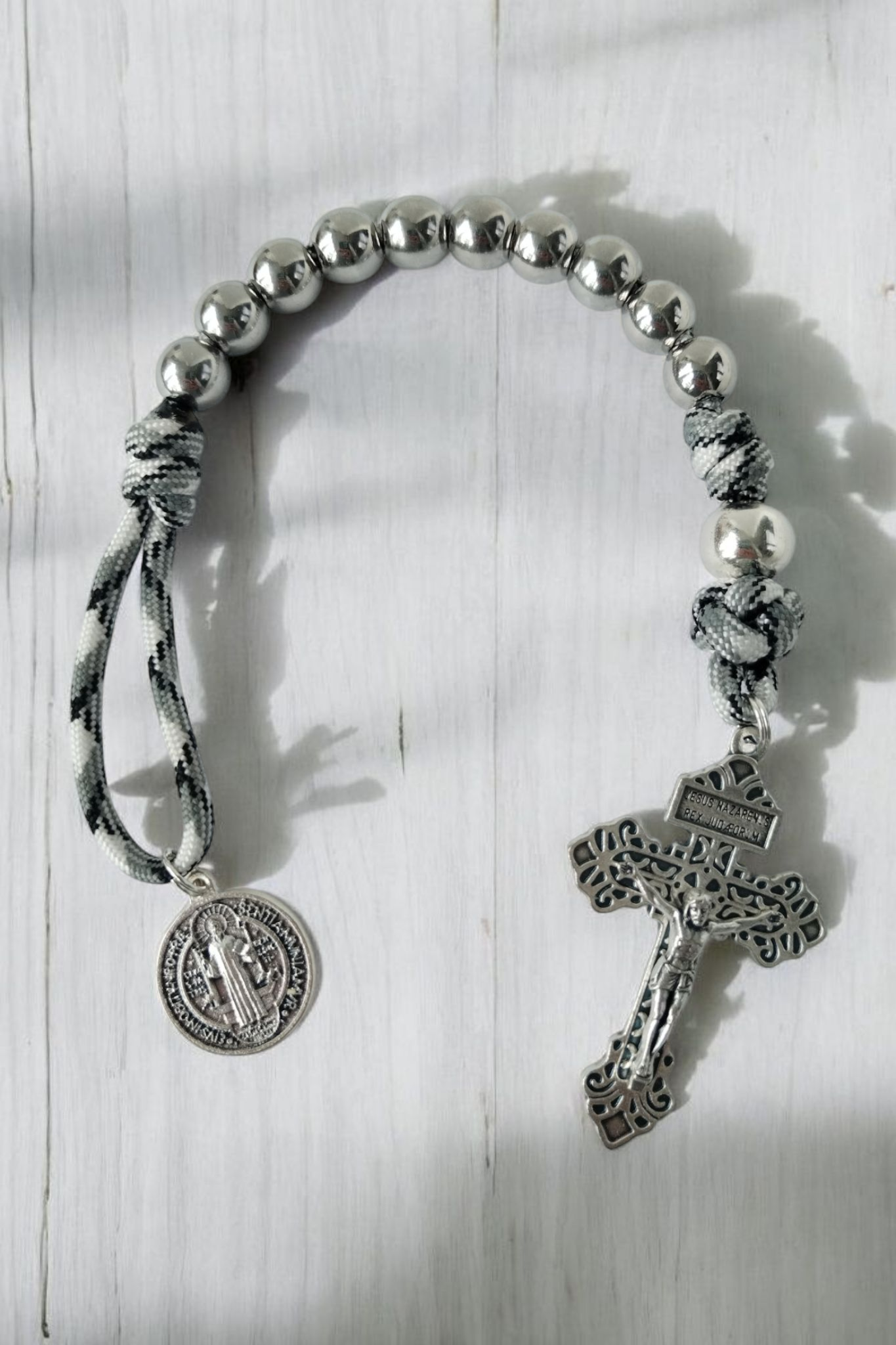 Finger rosary paracord silver/grey