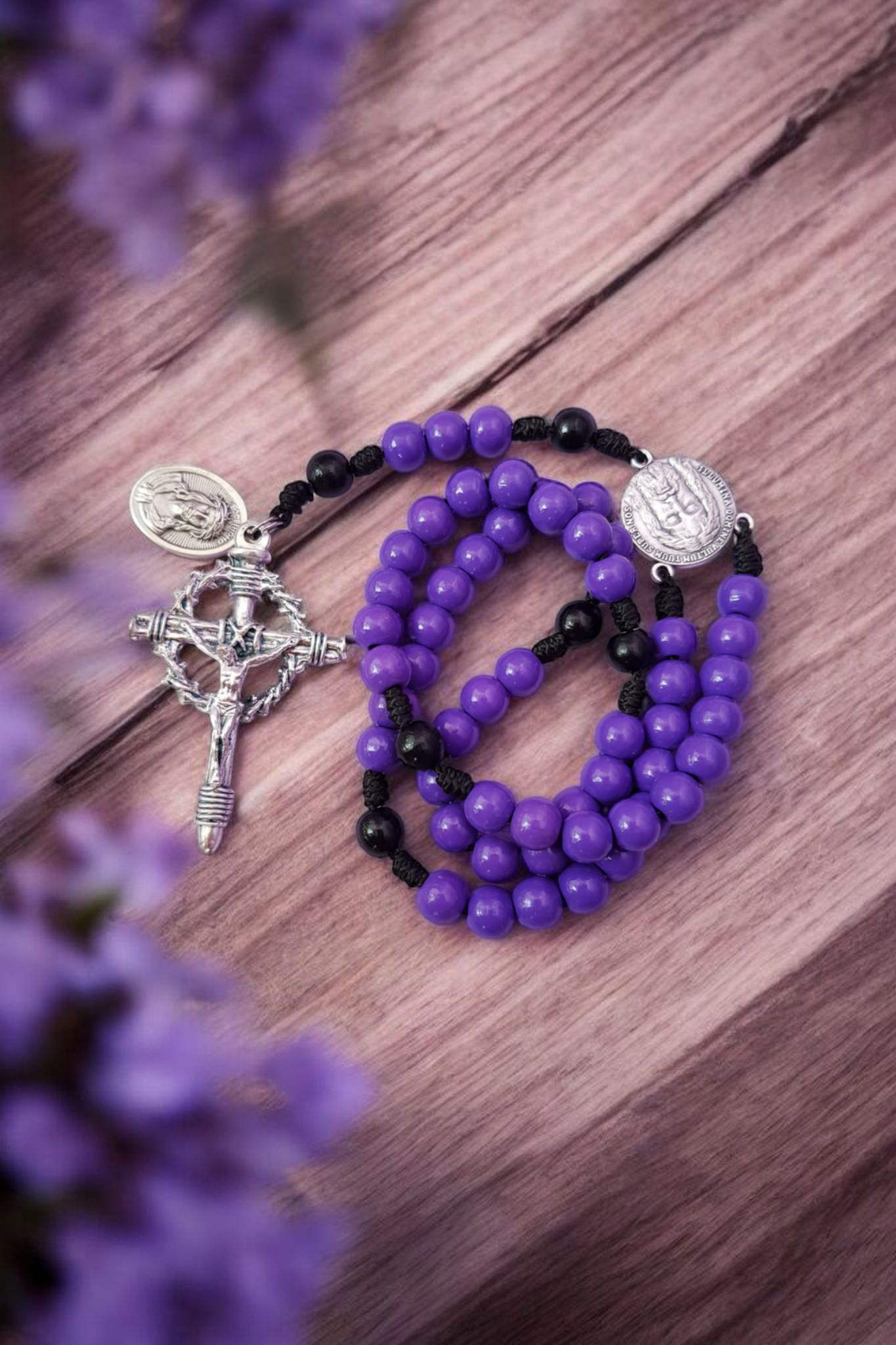 Rosary Lent wooden beads purple