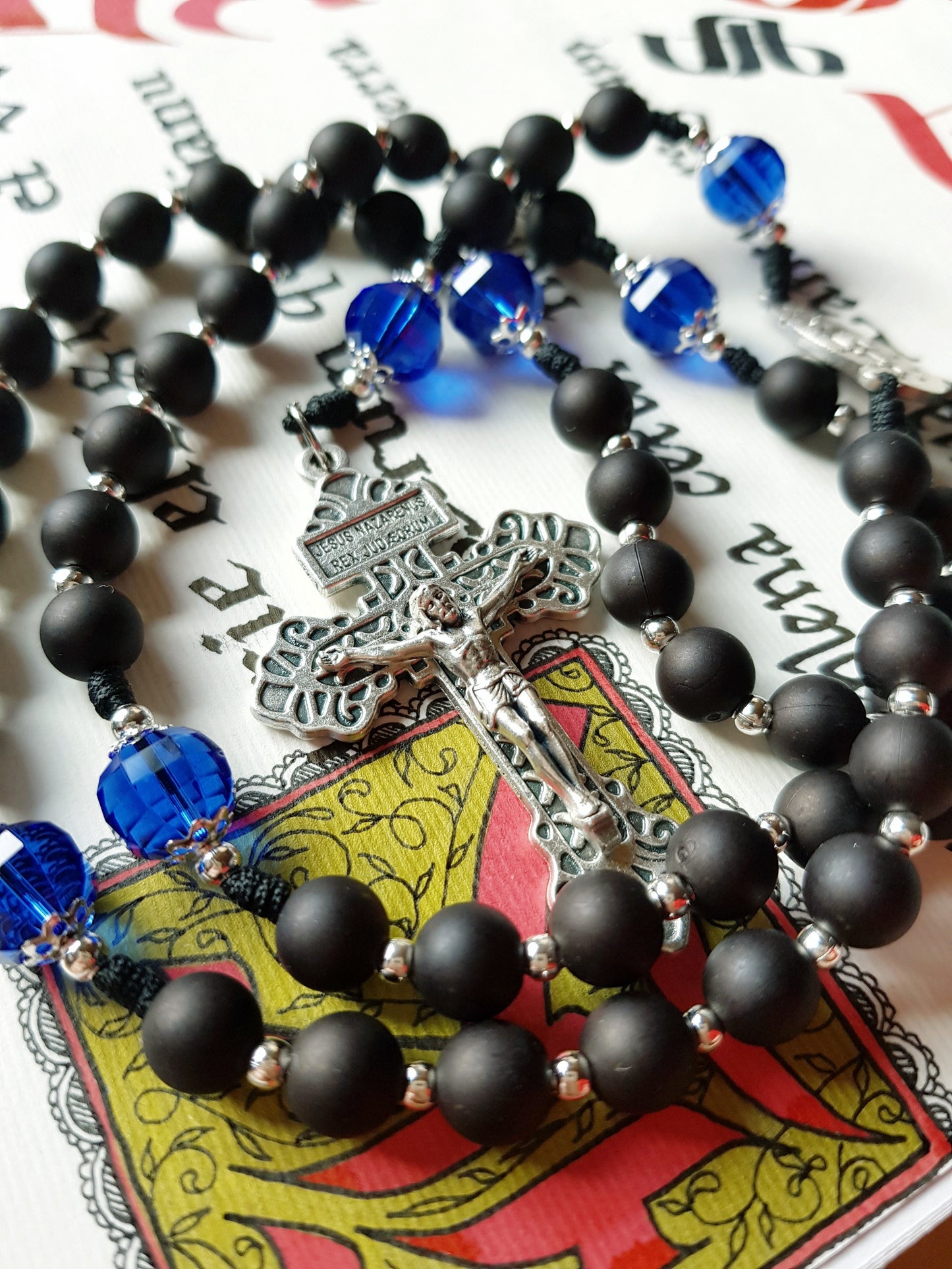 Rosenkranz Steinperlen schwarz/blau