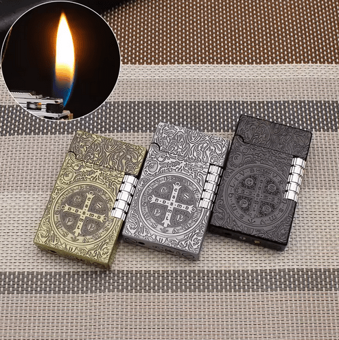 St. Benediktus Feuerzeug silber - MarcellusOnlineShop