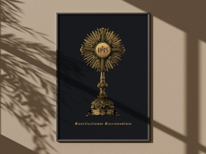 Wandbild des Allerheiligsten Altarsakraments in der Monstranz, matter Druck auf hellem Grund