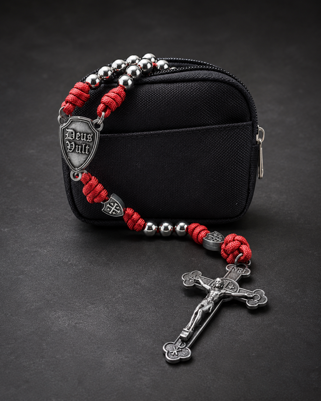 Robuste Rosenkranztasche in Schwarz für große und kleine Rosenkränze