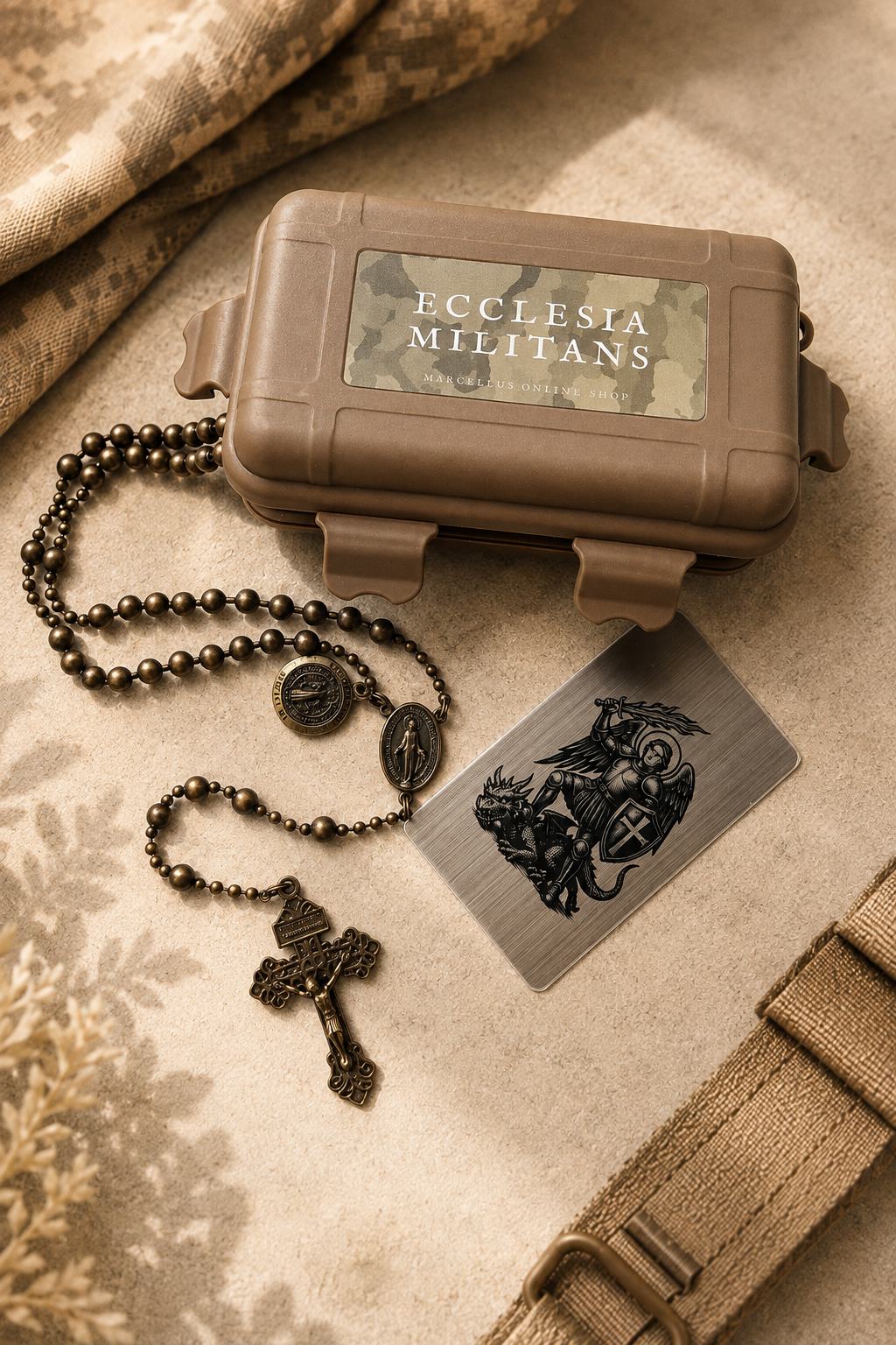 Combat Rosary Soldiers Edition mit stabiler Kugelkette und massiven Bronzeperlen (6 mm), Nachbildung des Soldatenrosenkranzes