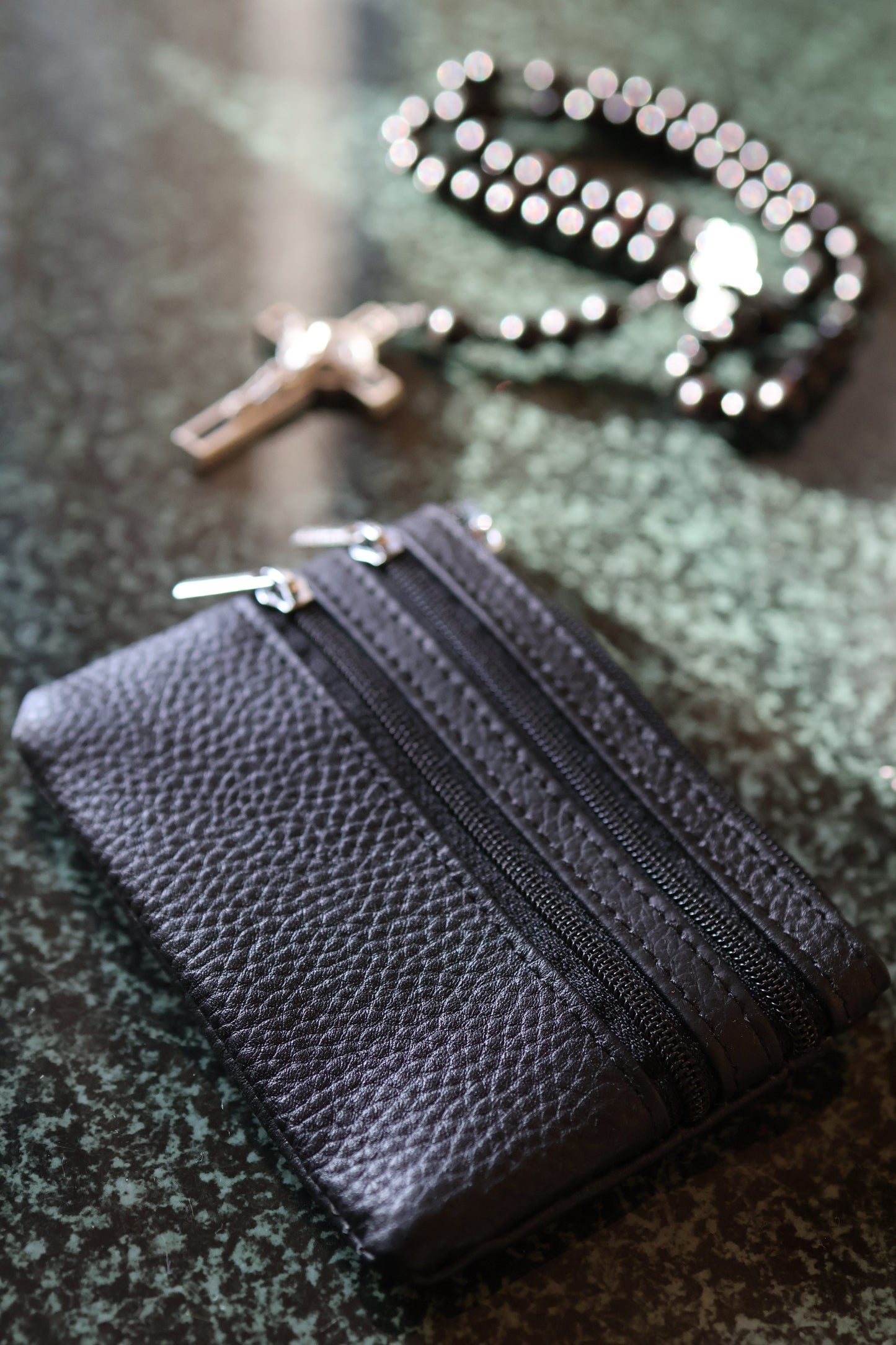 Rosenkranztasche aus Echtleder Schwarz