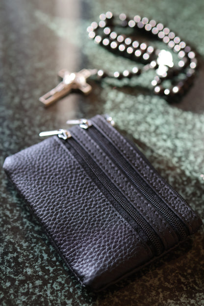 Rosenkranztasche aus Echtleder Schwarz
