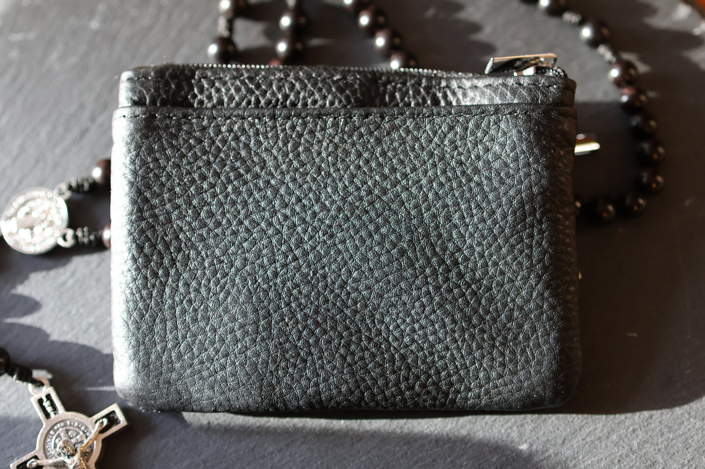 Rosenkranztasche aus Echtleder Schwarz