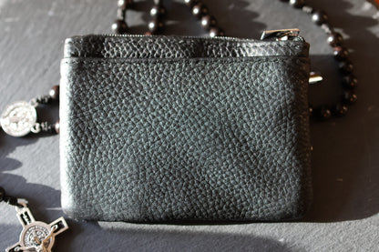 Rosenkranztasche aus Echtleder Schwarz