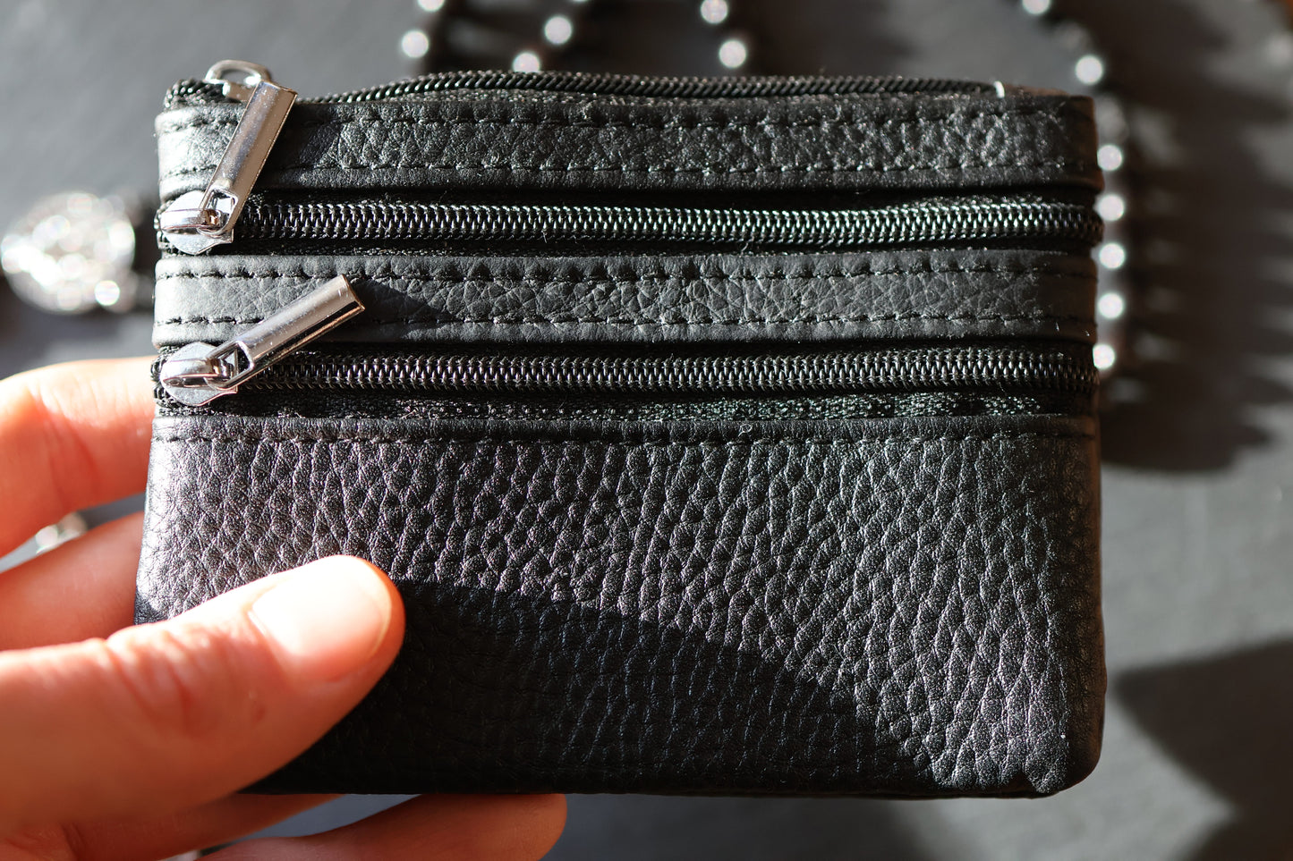 Rosenkranztasche aus Echtleder Schwarz