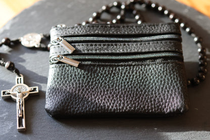 Rosenkranztasche aus Echtleder Schwarz