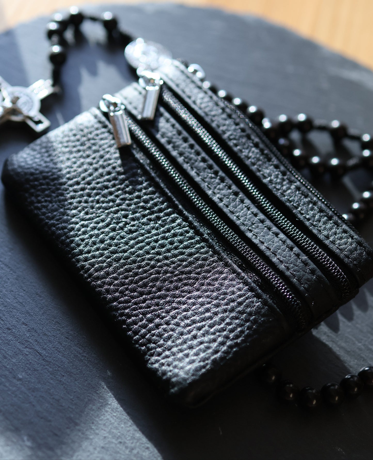 Rosenkranztasche aus Echtleder Schwarz