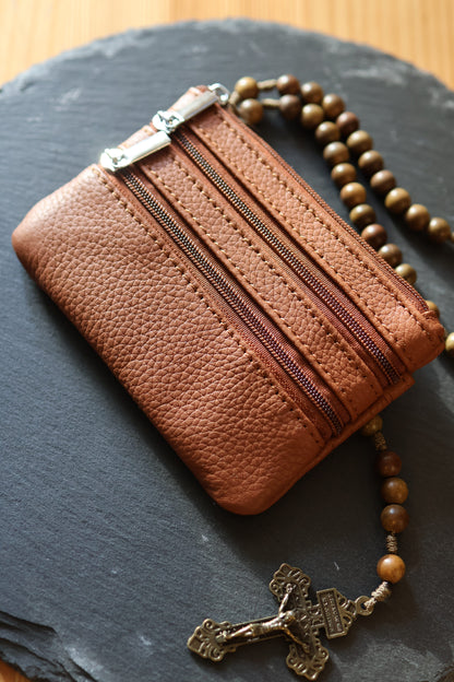 Rosenkranztasche aus Echtleder Hellbraun