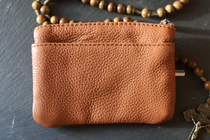 Rosenkranztasche aus Echtleder Hellbraun