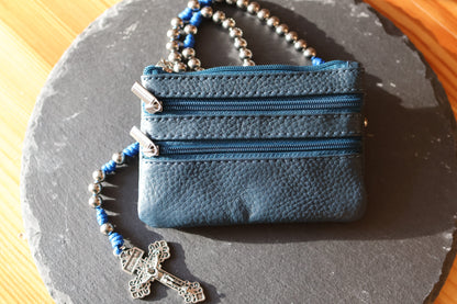 Rosenkranztasche aus Echtleder Dunkelblau