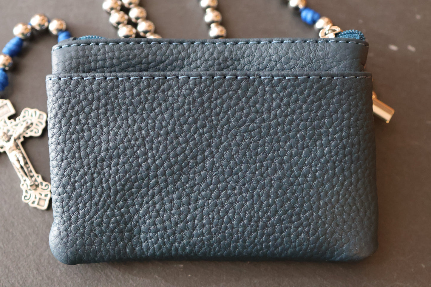 Rosenkranztasche aus Echtleder Dunkelblau