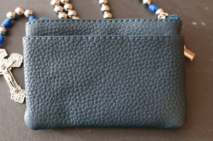 Rosenkranztasche aus Echtleder Dunkelblau