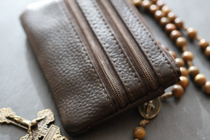 Rosenkranztasche aus Echtleder Dunkelbraun