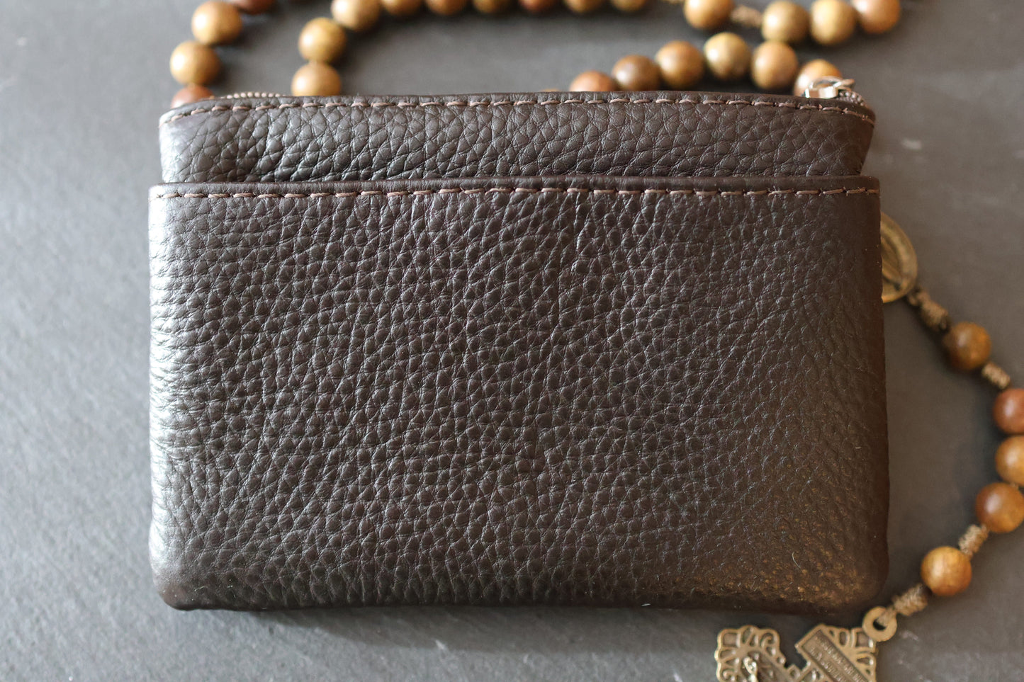 Rosenkranztasche aus Echtleder Dunkelbraun