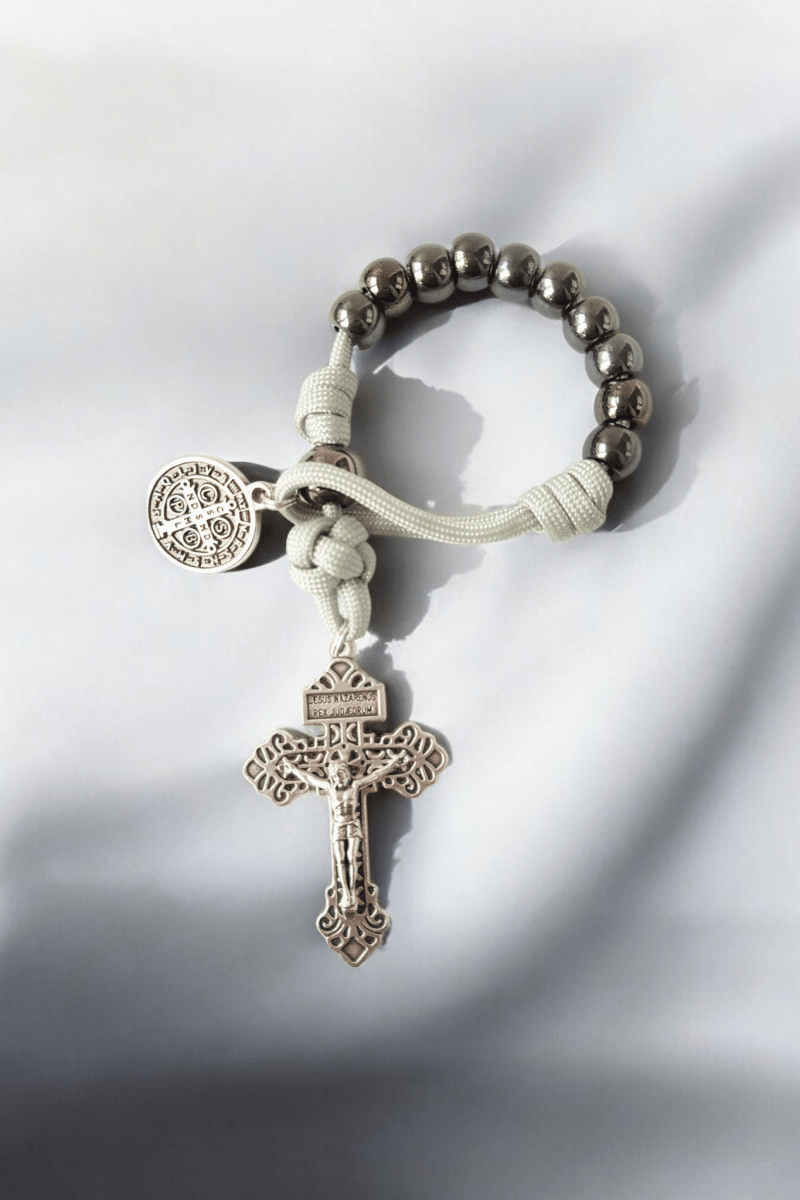 Fingerrosenkranz Paracord silber grau\anthrazit - MarcellusOnlineShop