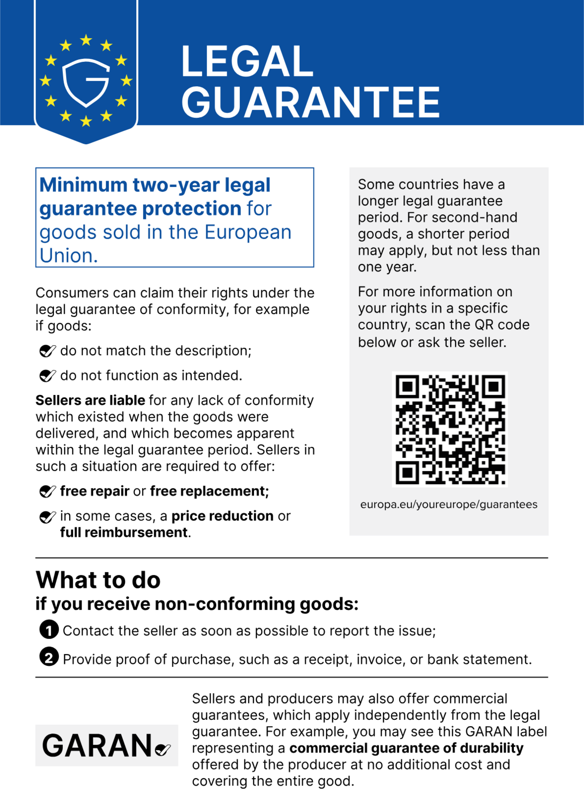 Legal guarantee – EU information on your legal guarantee of conformity