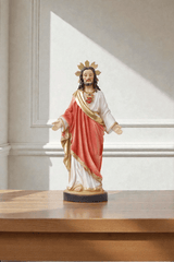 Herz-Jesu-Statue aus farbig handbemaltem Kunstharz, Höhe 31 cm