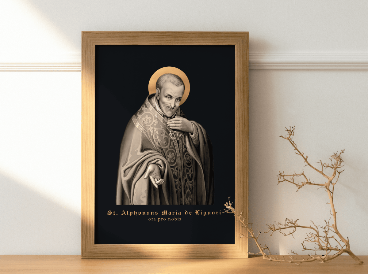 Hl. Alfons Maria von Liguori - Wandbild schwarz/gold - MarcellusOnlineShop