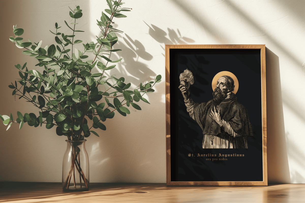 Hl. Augustinus Wandbild, Augustinus mit Herz in der Hand, matt - MarcellusOnlineShop