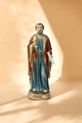 Statue des heiligen Petrus aus farbig handbemaltem Kunstharz, Höhe 30 cm