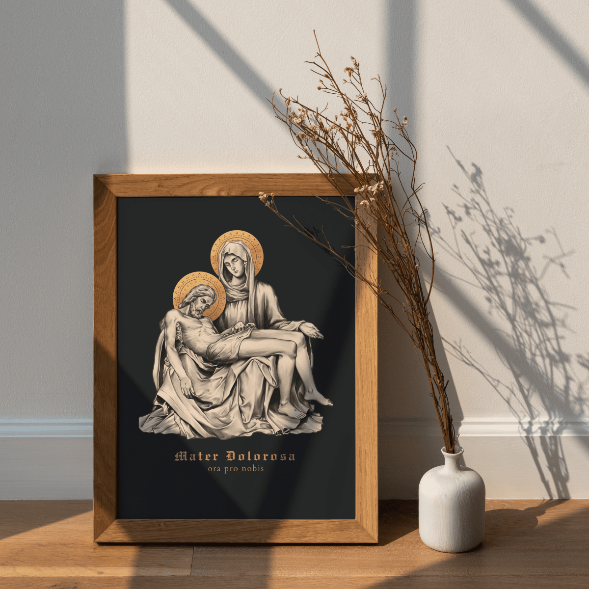 Wandbild der Pietà nach Michelangelo in Schwarz und Gold, matter Deluxe-Druck in Museumsqualität, ohne Rahmen