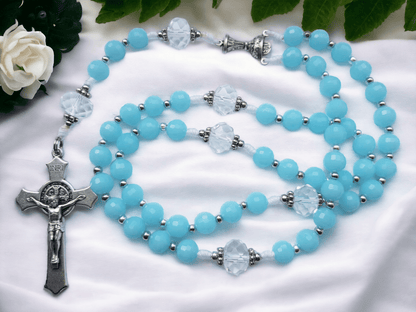 Rosenkranz Erstkommunion Glasschliffperlen hellblau - MarcellusOnlineShop