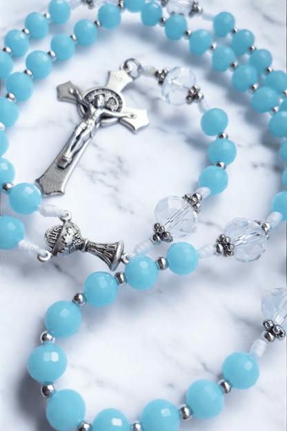 Rosenkranz Erstkommunion Glasschliffperlen hellblau - MarcellusOnlineShop