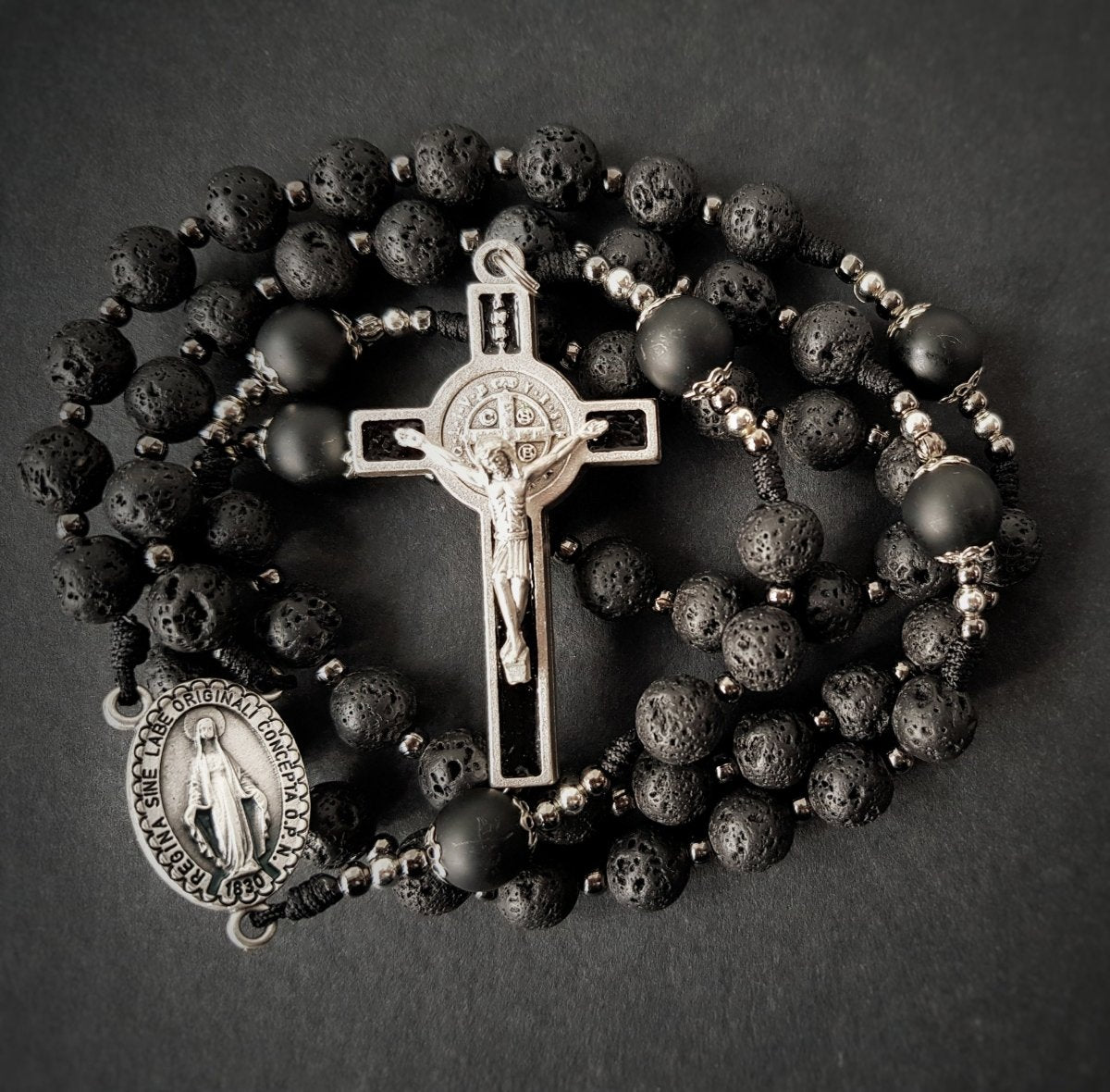 Rosenkranz Lavasteinperlen schwarz/anthrazit - MarcellusOnlineShop