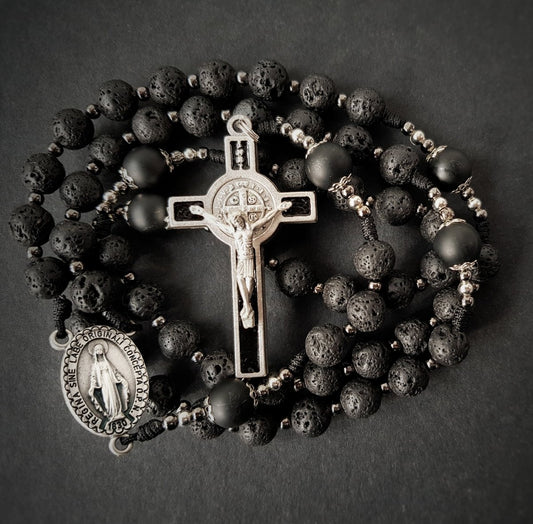 Rosenkranz Lavasteinperlen schwarz/anthrazit - MarcellusOnlineShop