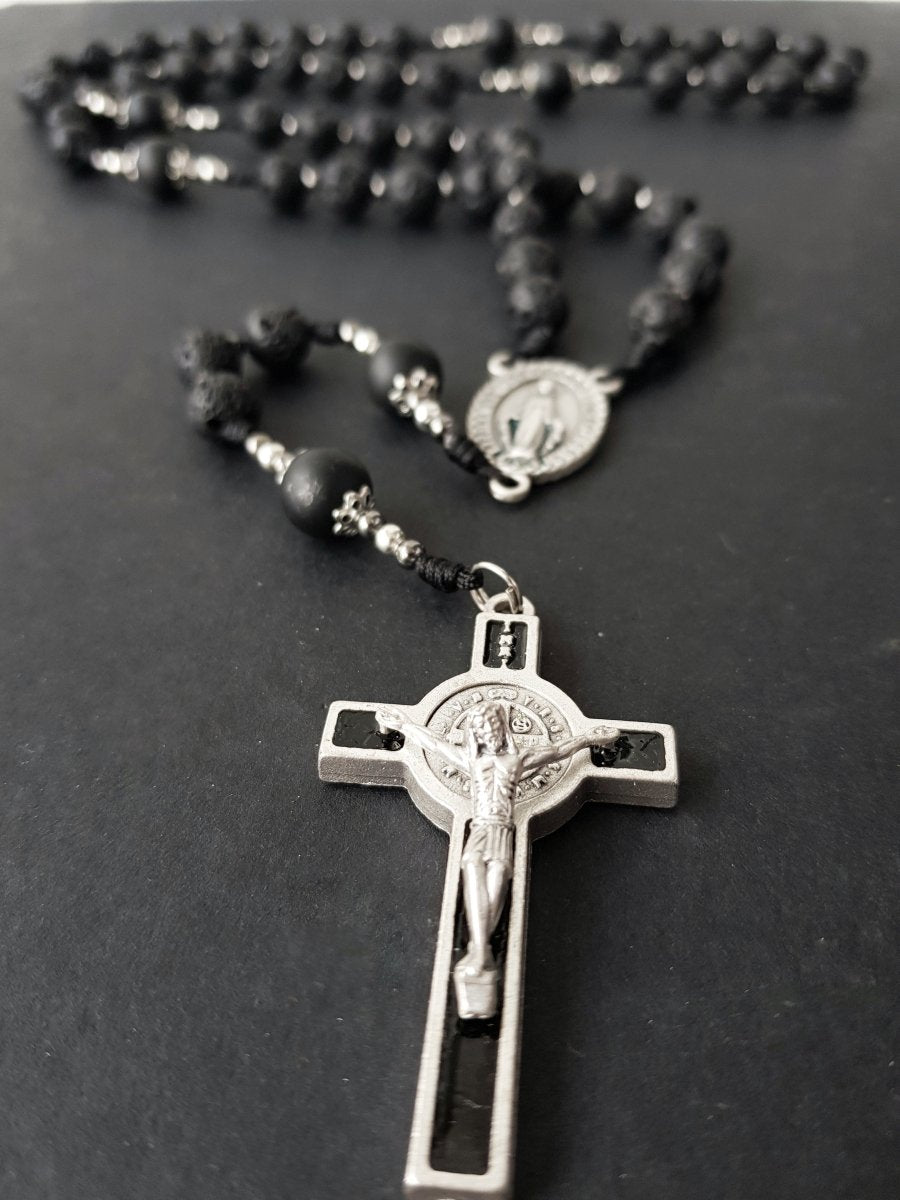 Rosenkranz Lavasteinperlen schwarz/anthrazit - MarcellusOnlineShop