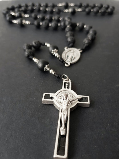 Rosenkranz Lavasteinperlen schwarz/anthrazit - MarcellusOnlineShop