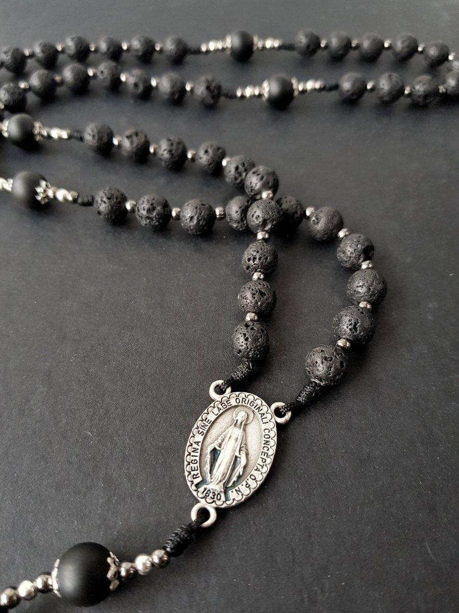 Rosenkranz Lavasteinperlen schwarz/anthrazit - MarcellusOnlineShop