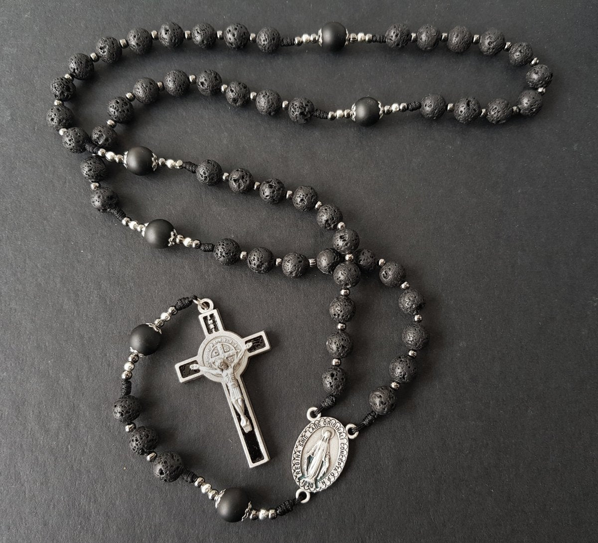 Rosenkranz Lavasteinperlen schwarz/anthrazit - MarcellusOnlineShop