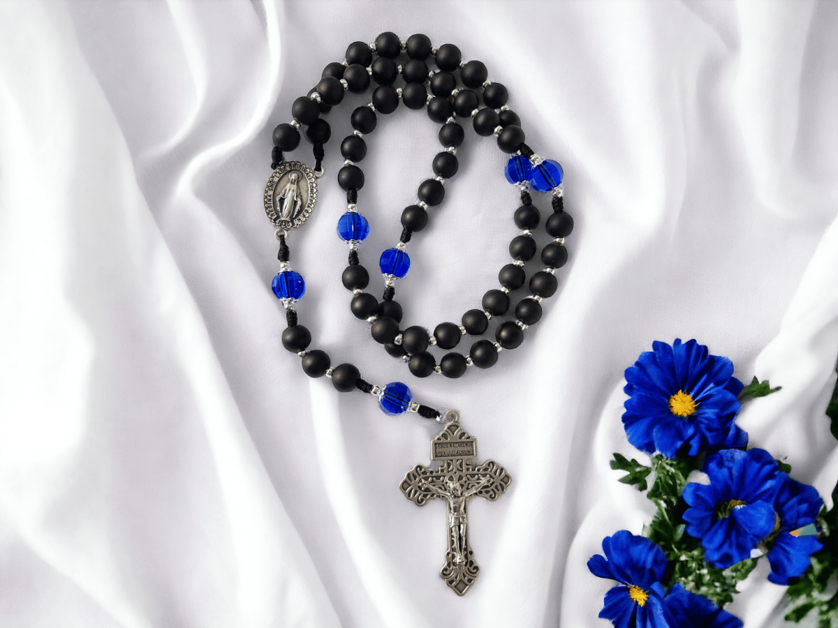 Rosenkranz Steinperlen schwarz/blau - MarcellusOnlineShop